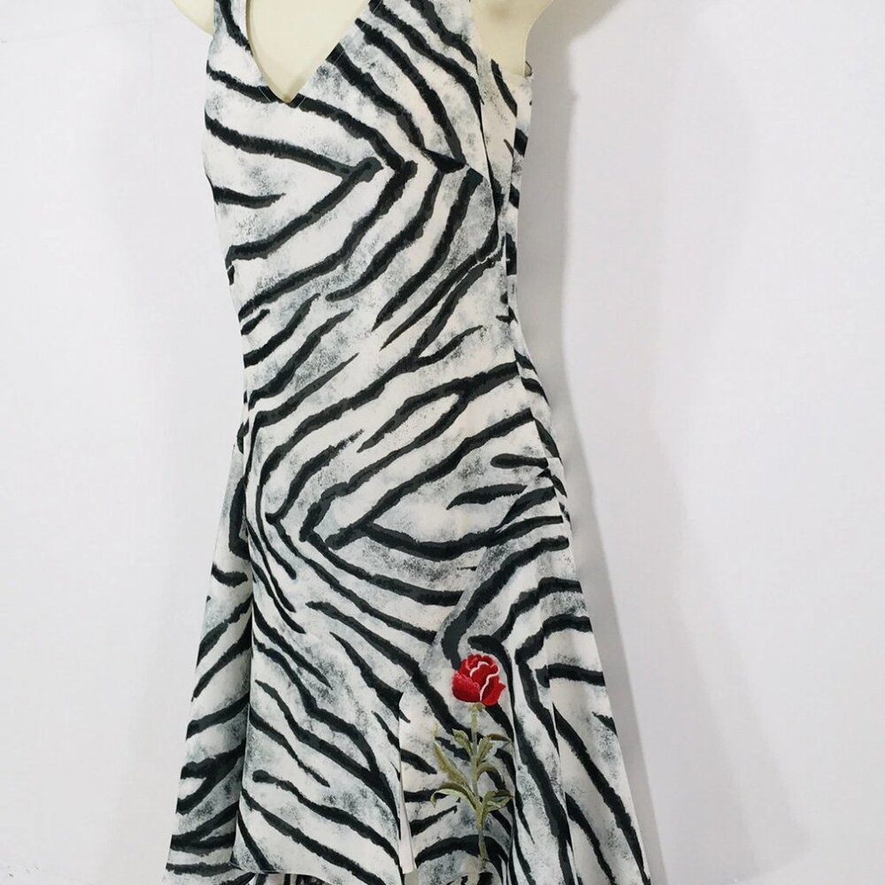 VTG Together Dress Sz 4 Retro Zebra Mini Asymmetrical Hem Embroidered Rose